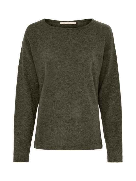 Selina Pure Cashmere Pullover - Army Green Melange