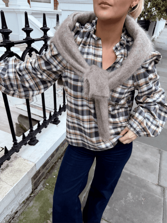 Flannel Shirt Puff - Pink Blue Check - at home
