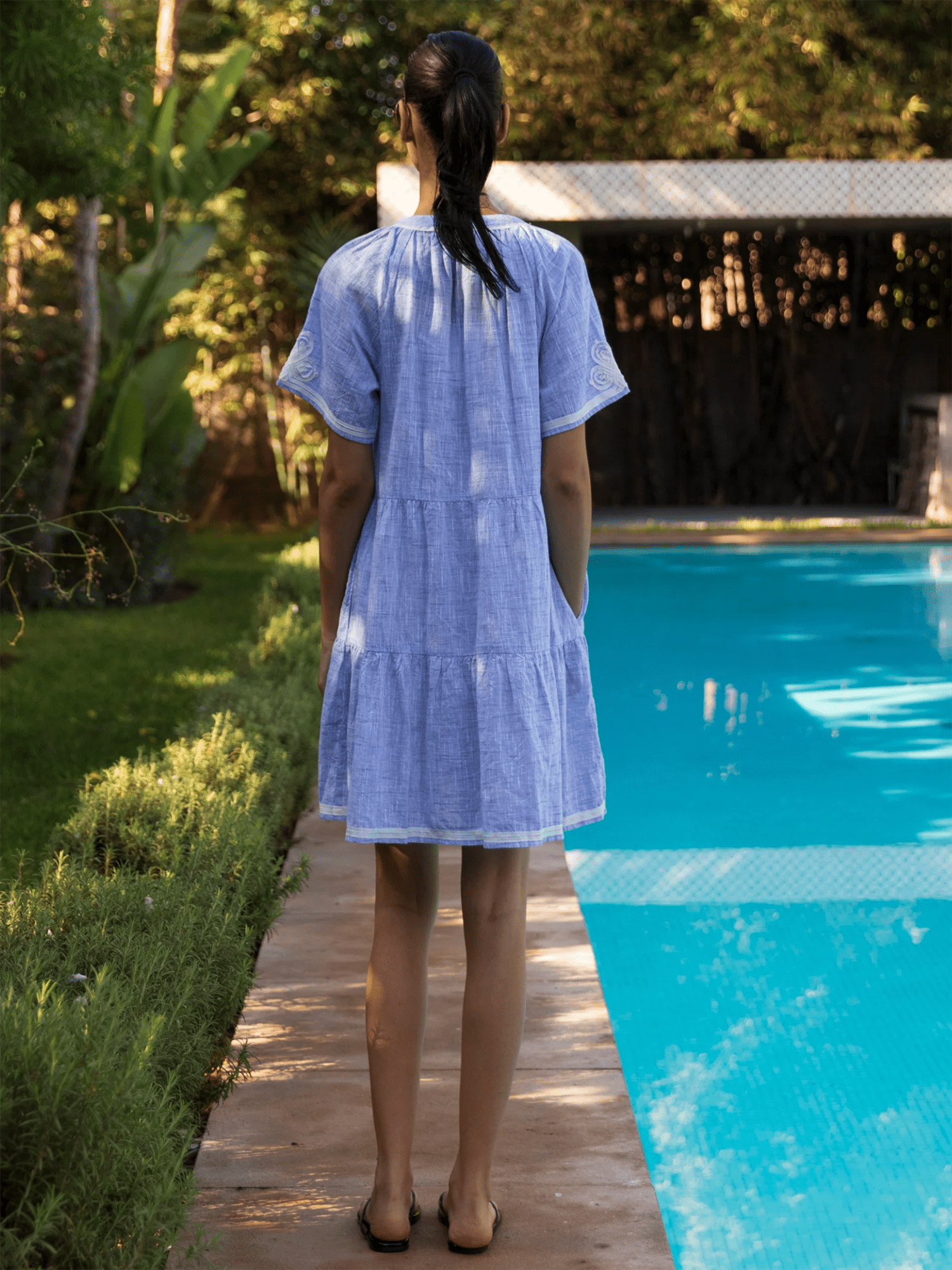 Flora Dress - Blue - at home