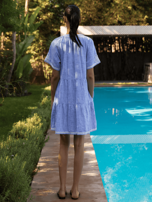 Flora Dress - Blue - at home