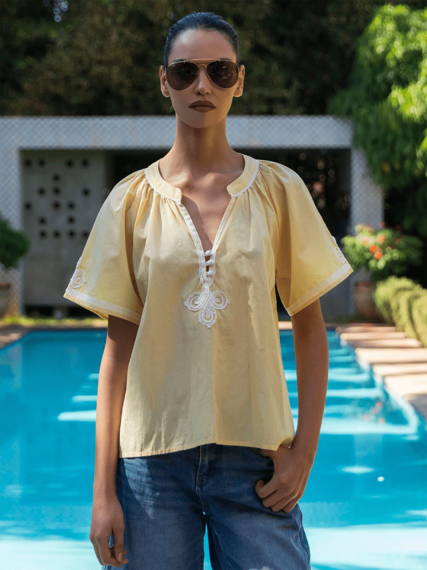 Foxglove Top - Buttermilk - at home