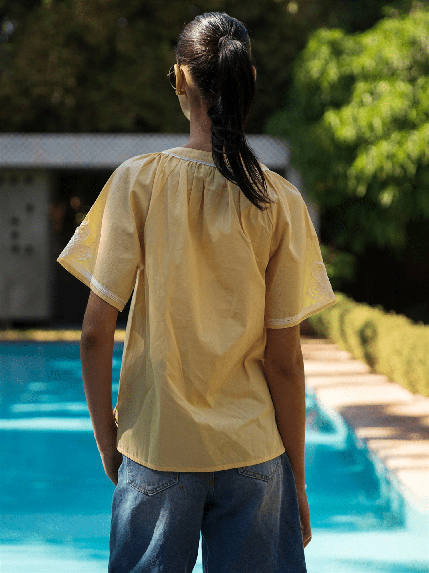 Foxglove Top - Buttermilk - at home