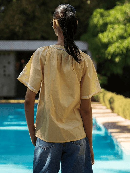 Foxglove Top - Buttermilk - at home