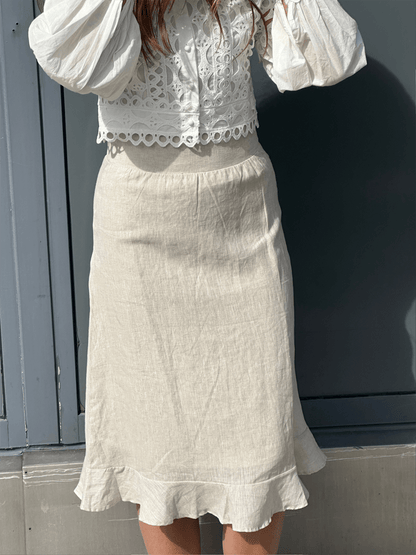 Franca Linen Skirt - Beige Melange - at home