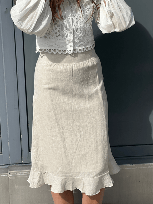 Franca Linen Skirt - Beige Melange - at home