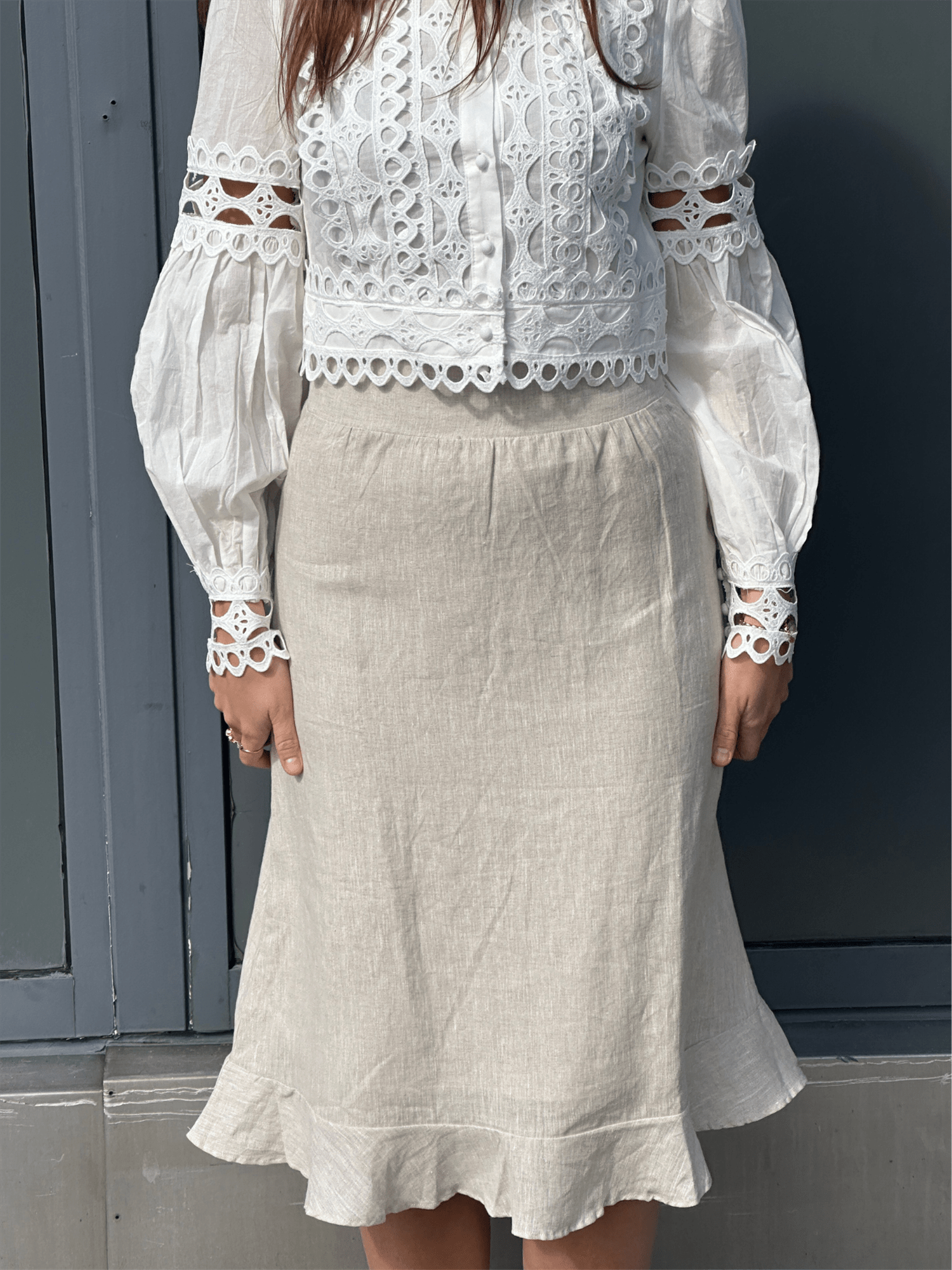 Franca Linen Skirt - Beige Melange - at home