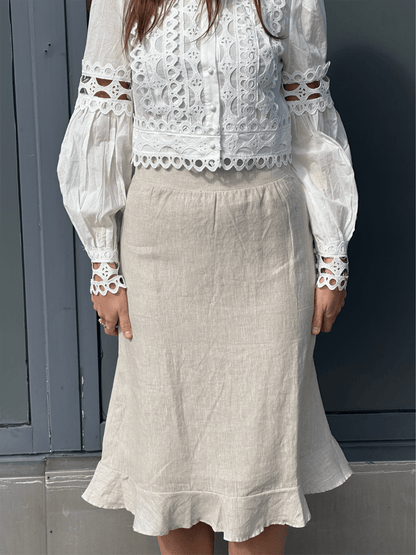 Franca Linen Skirt - Beige Melange - at home