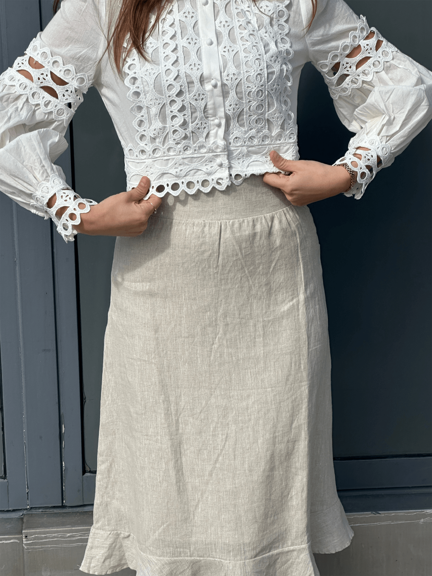 Franca Linen Skirt - Beige Melange - at home