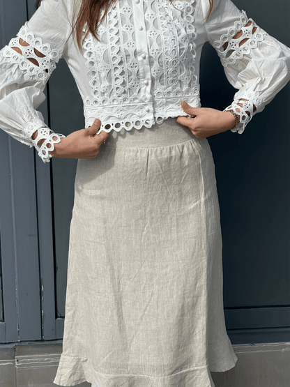 Franca Linen Skirt - Beige Melange - at home
