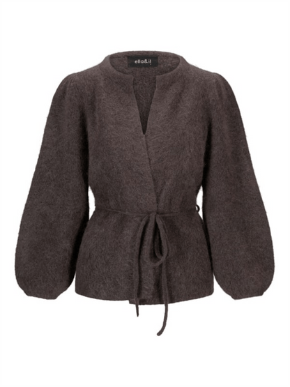 Fredrikke Chunky Cardigan - Dark Brown - at home
