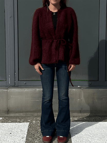 Fredrikke Chunky Cardigan - Oxblood - at home