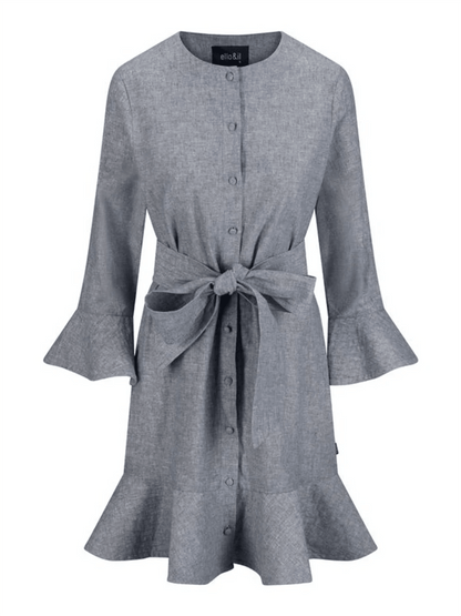 Gabrielle Linen Dress - Denim Blue - at home