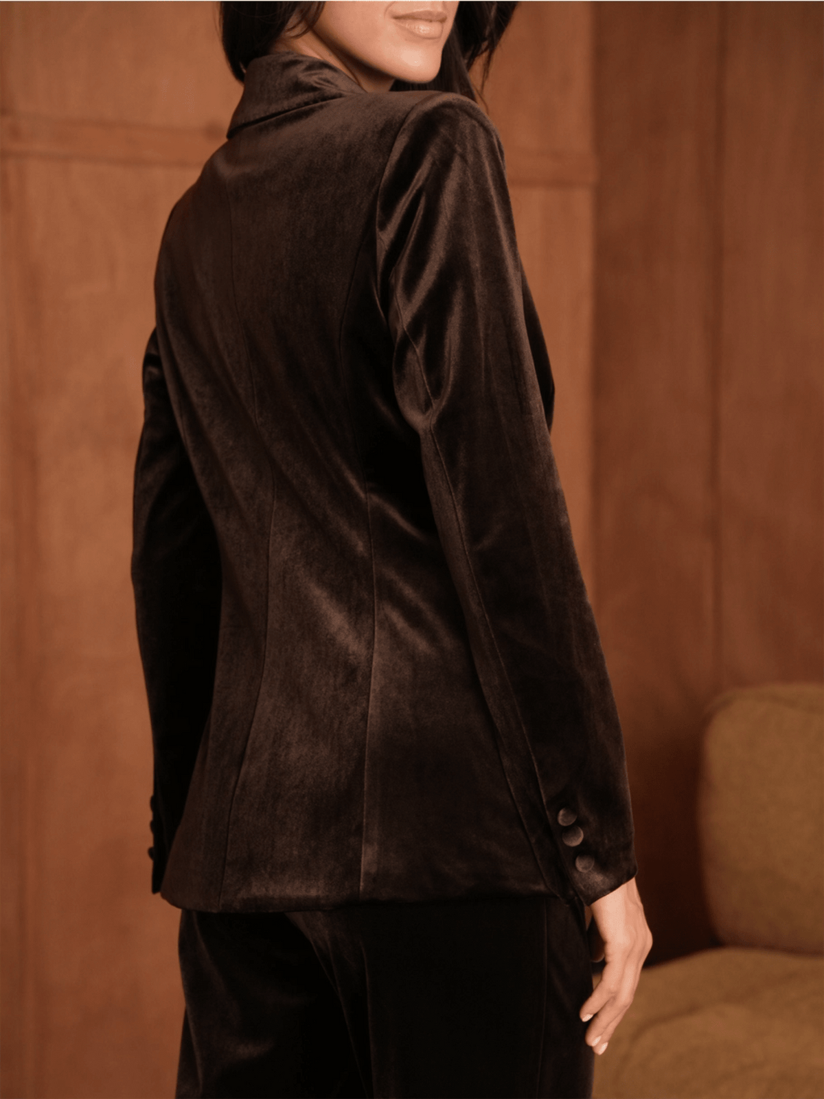 Ganny Tailored Velvet Jacket - Choco - at home