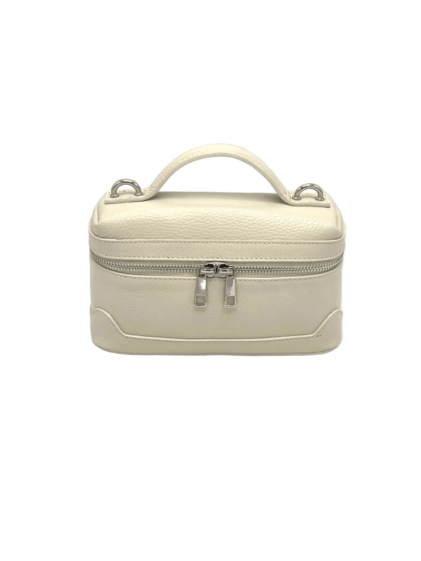 Genuine Leather Box Handbag S - Beige - at home