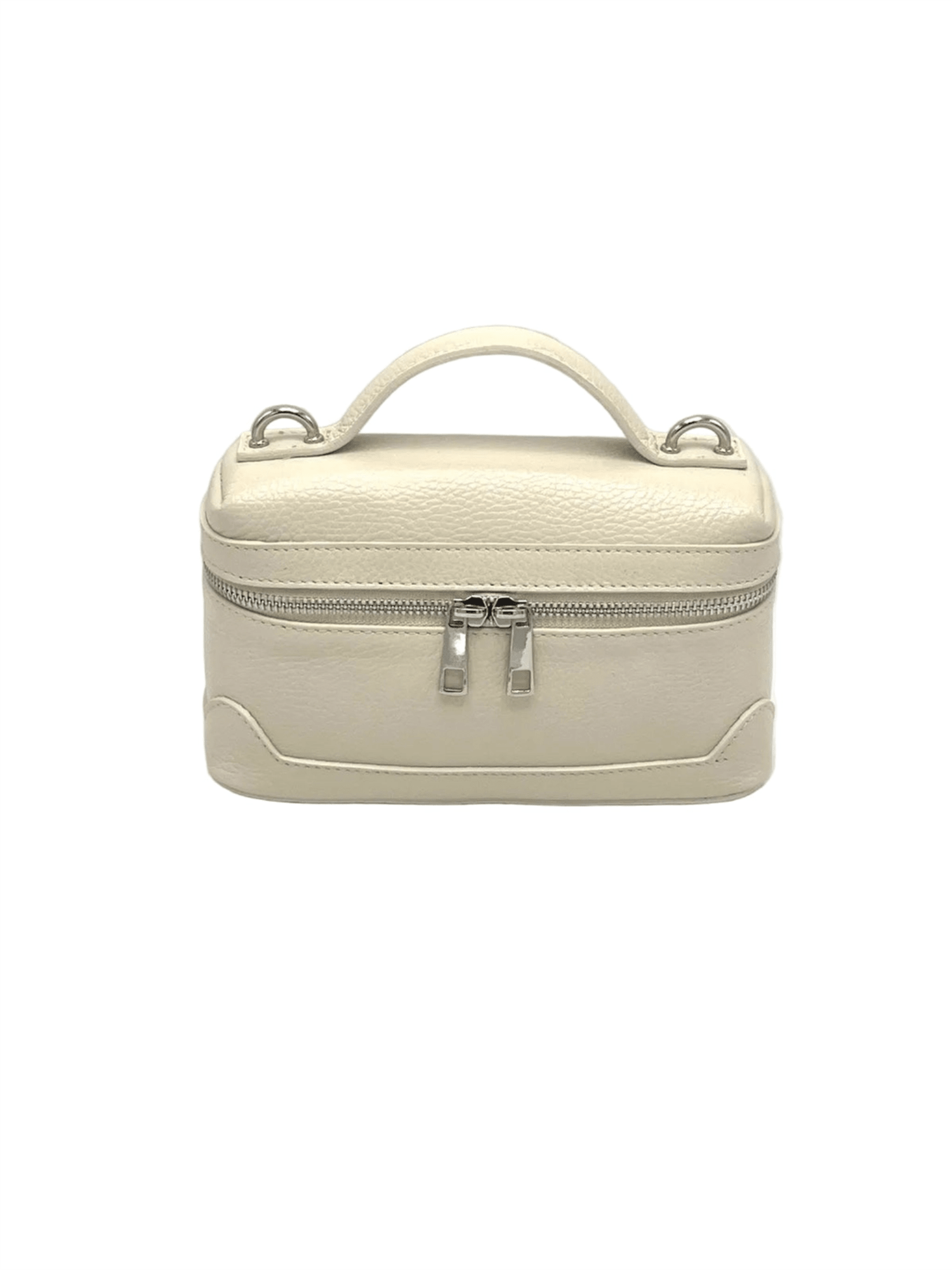 Genuine Leather Box Handbag S - Beige - at home