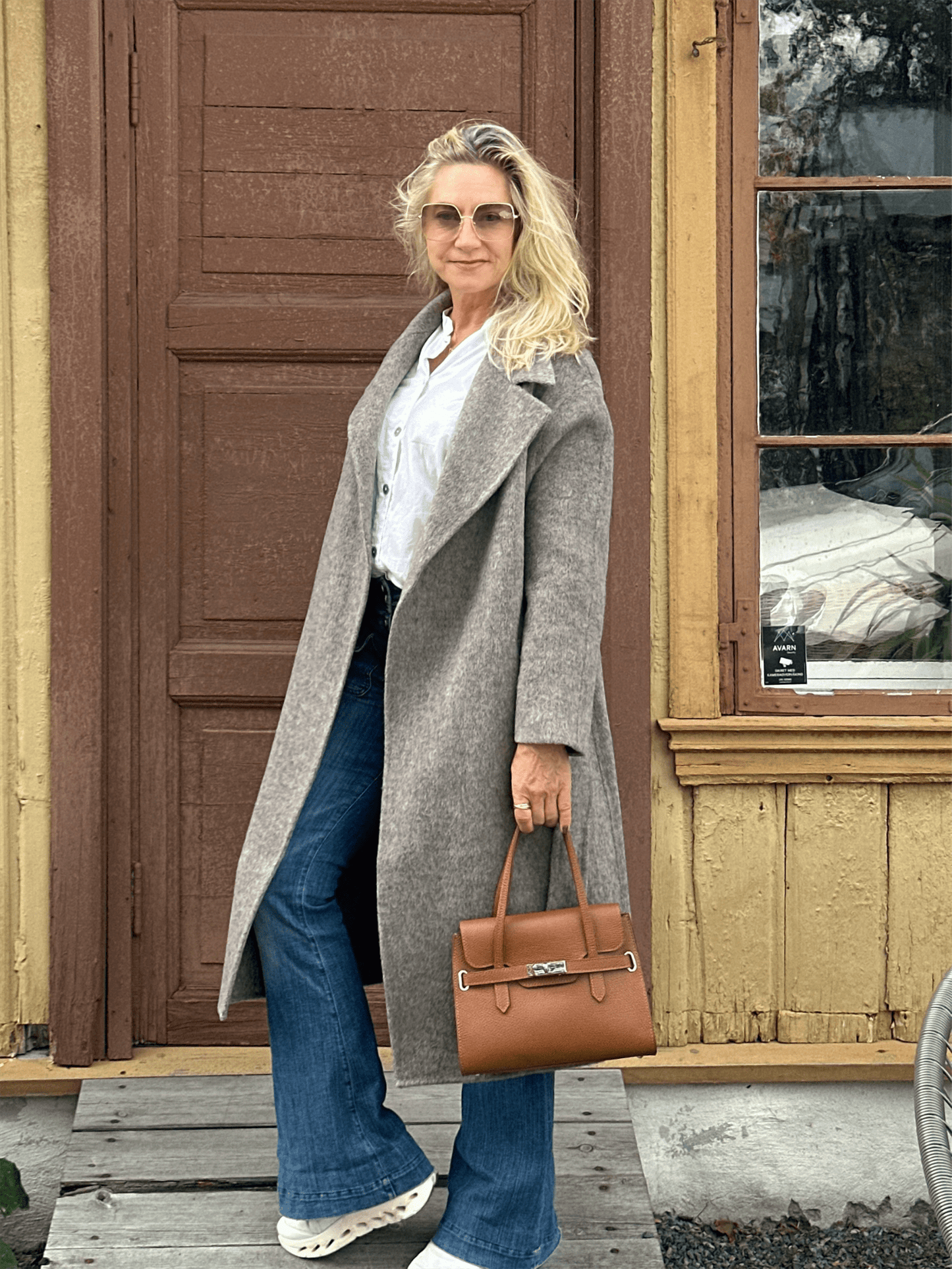 Genuine Leather Flap Handbag S - Camel - at home