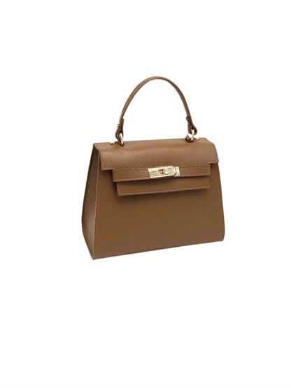 Genuine Leather Flap Handbag S - Camel - at home