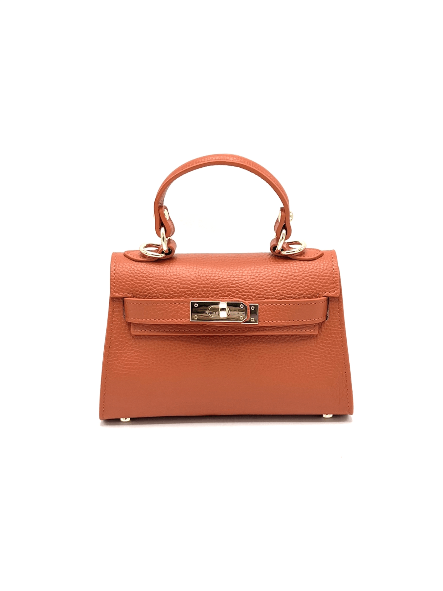 Genuine Leather Flap Handbag XS - Orange - at home