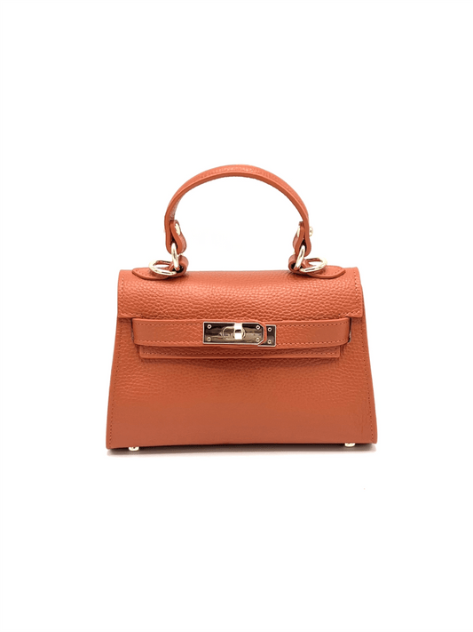 Genuine Leather Flap Handbag XS - Orange - at home