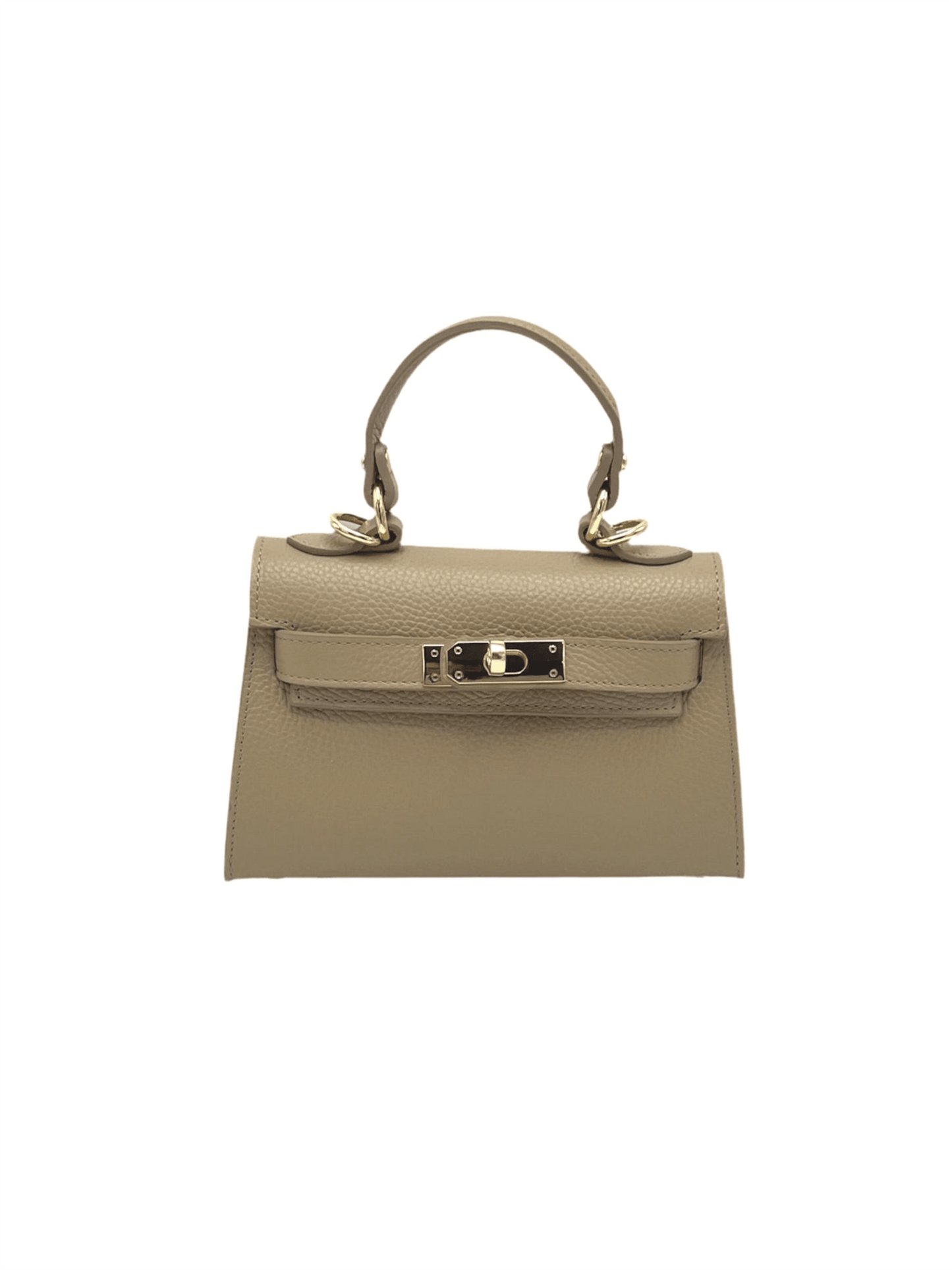 Genuine Leather Flap Handbag XS - Taupe - at home