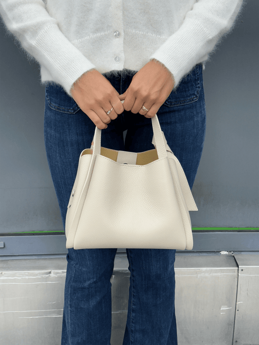 Genuine Leather Knot Handbag S - Beige - at home