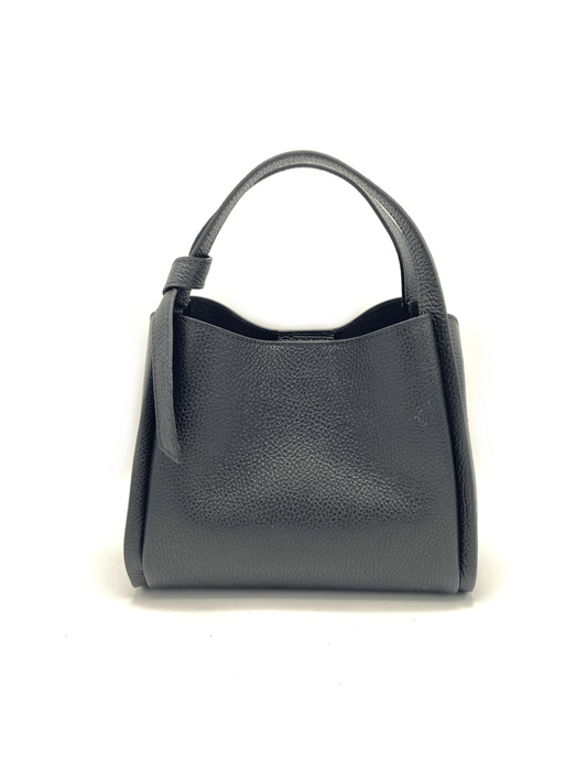 Genuine Leather Knot Handbag S - Black - at home