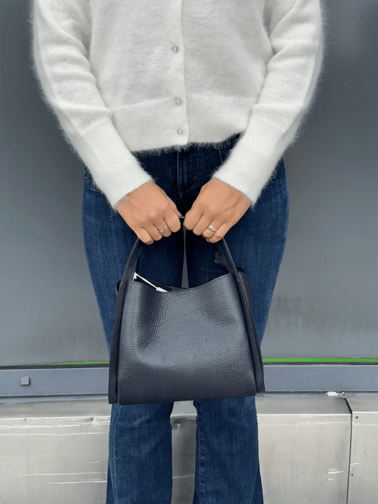 Genuine Leather Knot Handbag S - Dark Blue - at home