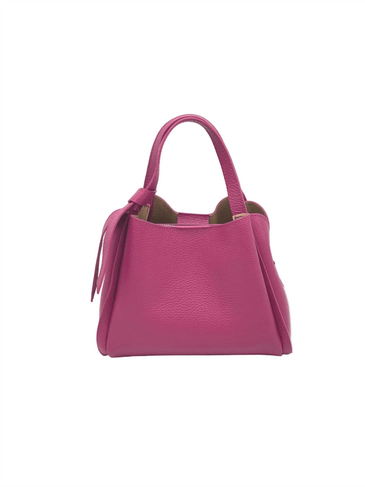 Genuine Leather Knot Handbag S - Fuschia - at home