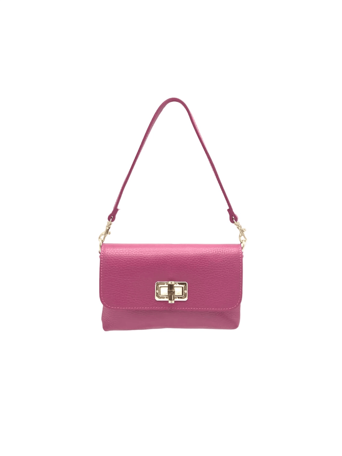 Genuine Leather Mini Flap Handbag - Fuschia - at home