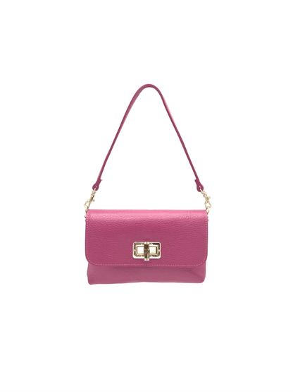Genuine Leather Mini Flap Handbag - Fuschia - at home