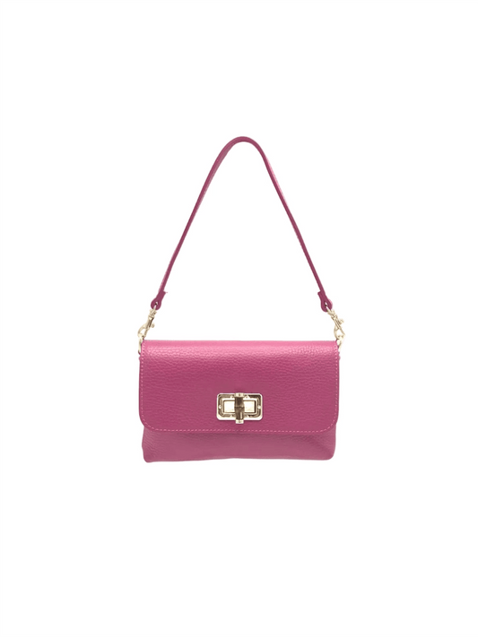 Genuine Leather Mini Flap Handbag - Fuschia - at home