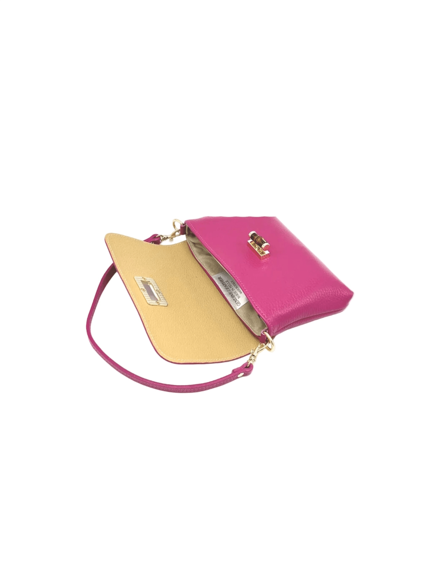 Genuine Leather Mini Flap Handbag - Fuschia - at home