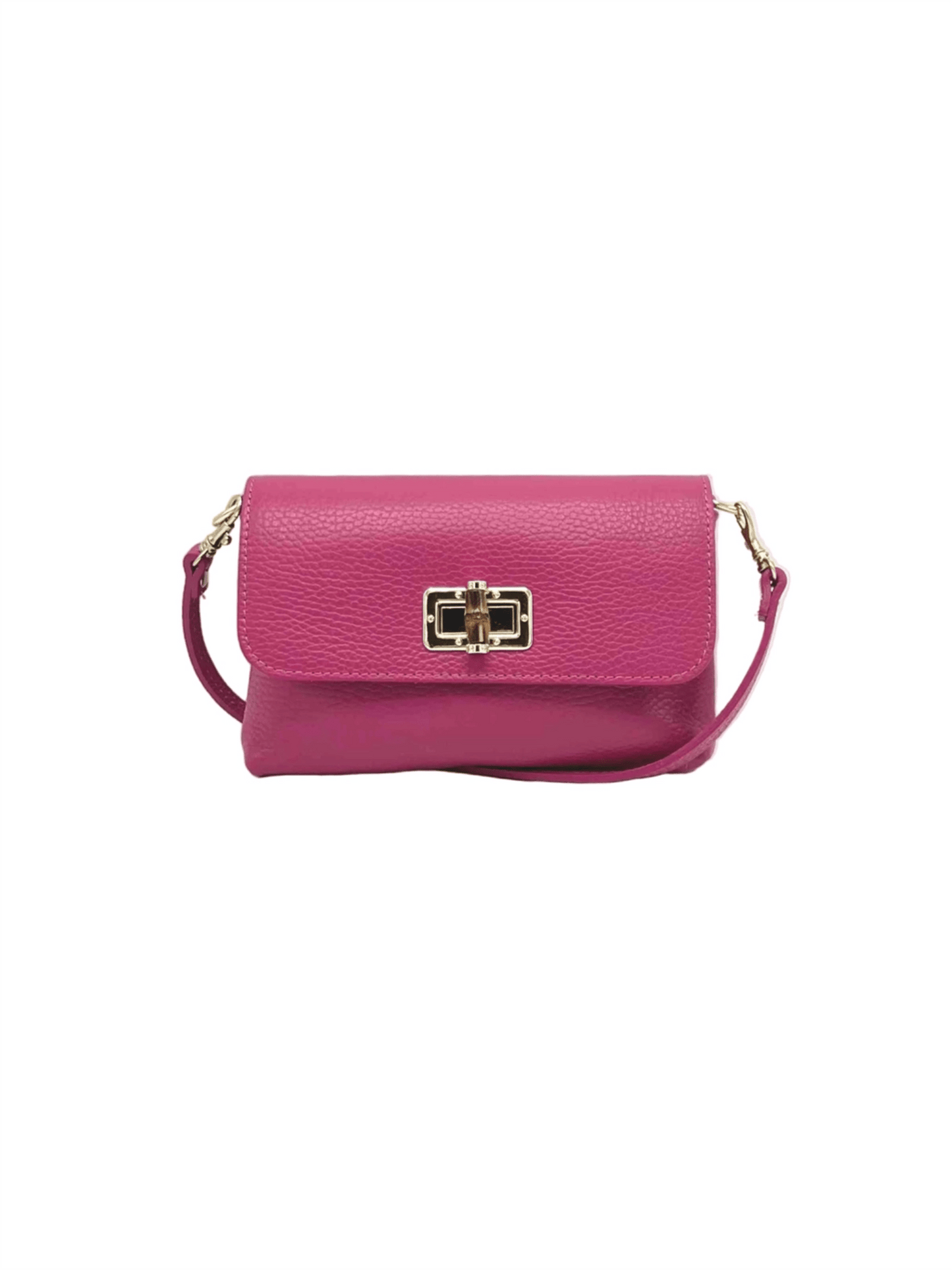 Genuine Leather Mini Flap Handbag - Fuschia - at home
