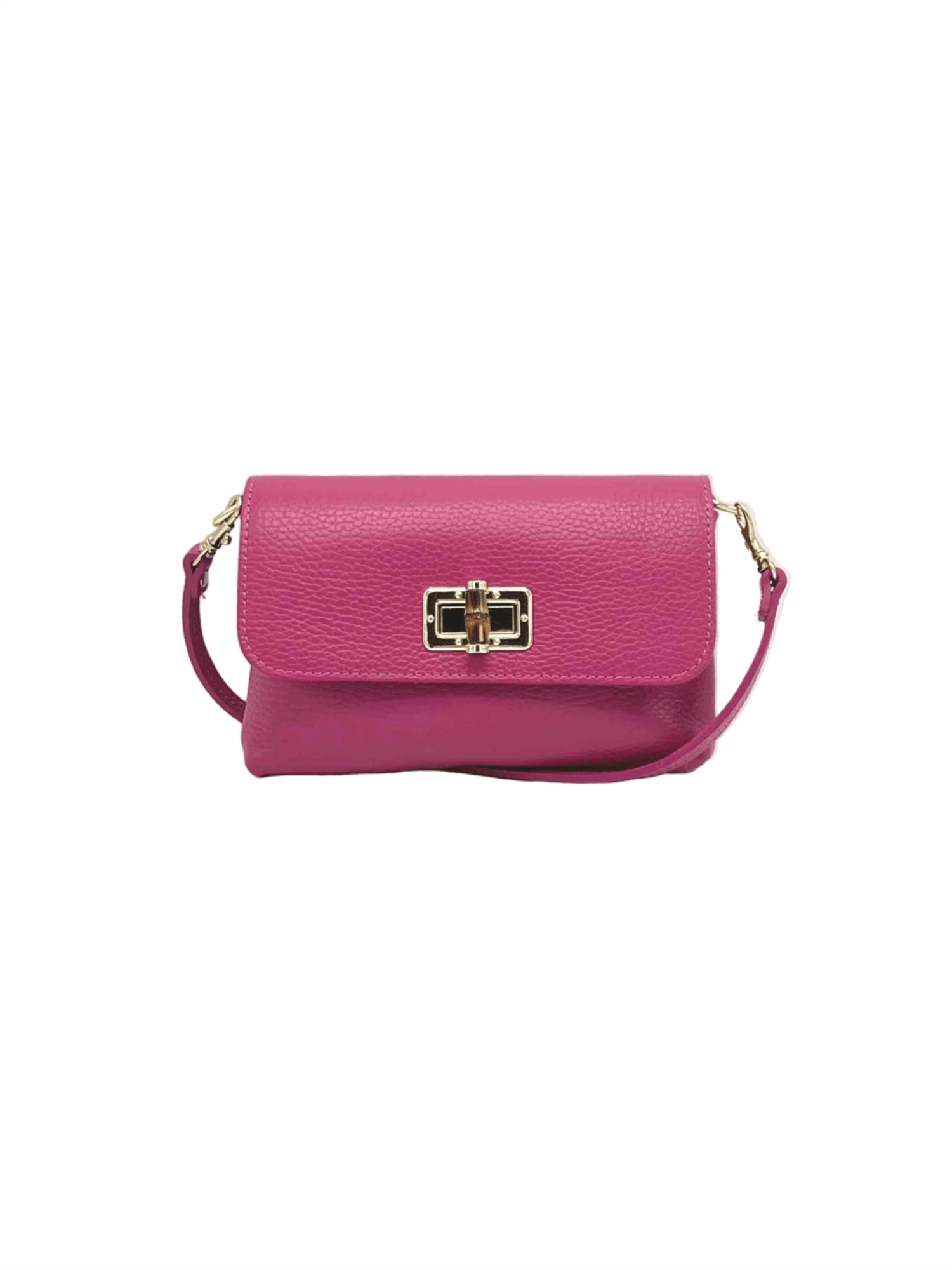 Genuine Leather Mini Flap Handbag - Fuschia - at home