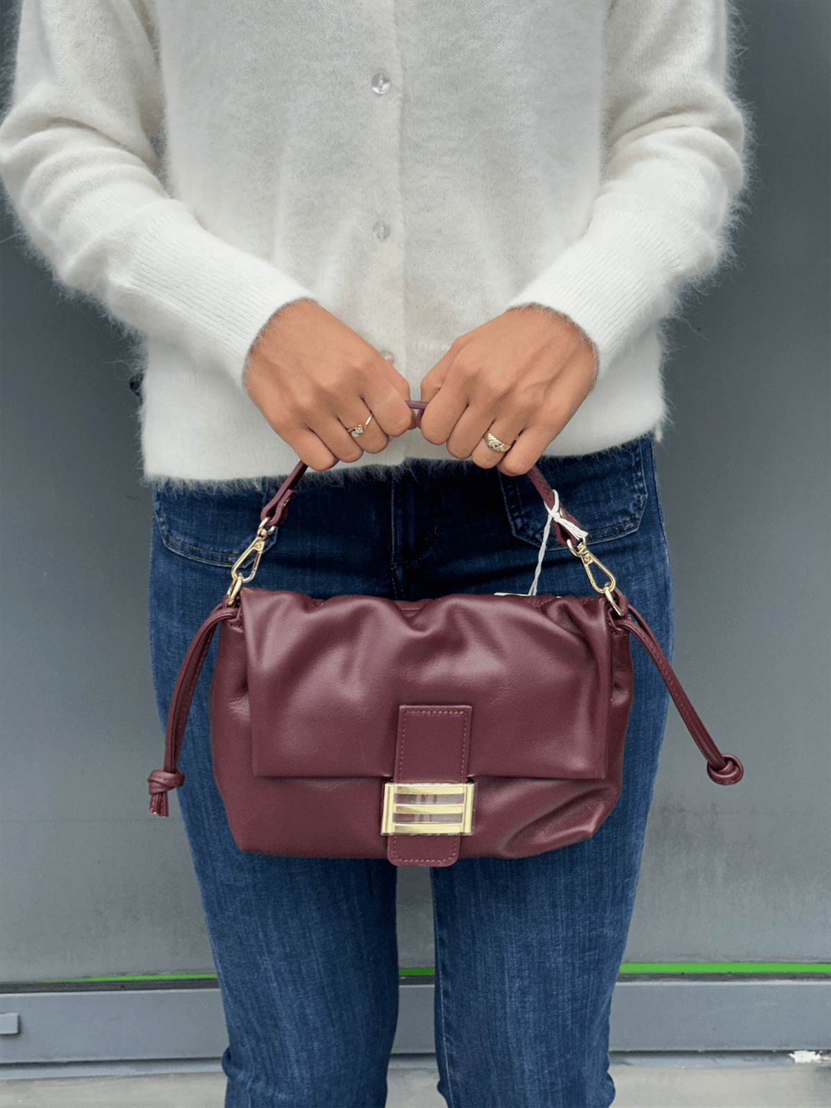 Genuine Leather Slouch Handbag S - Bordeaux - at home