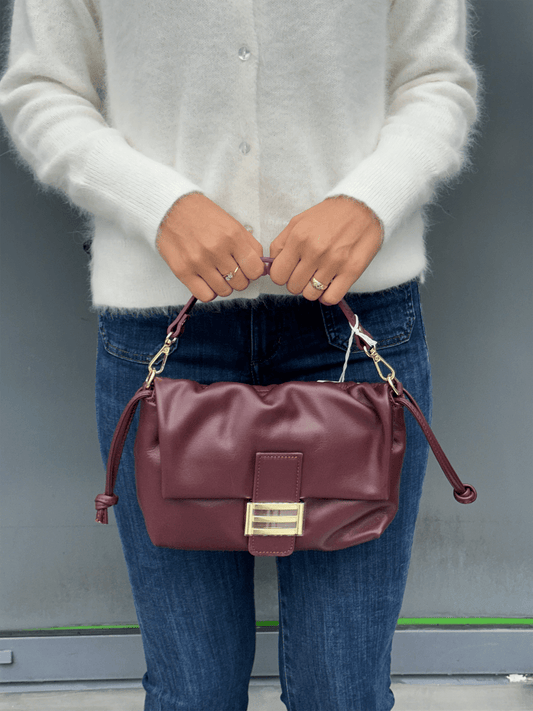 Genuine Leather Slouch Handbag S - Bordeaux - at home