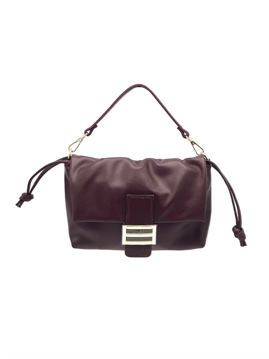 Genuine Leather Slouch Handbag S - Bordeaux - at home