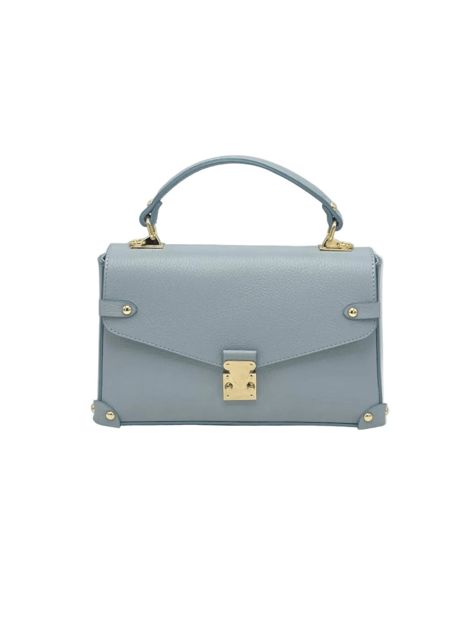 Genuine Leather Trunk Handbag - Light Blue - at home