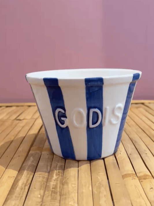 Godis Skål - Blåstripet Med Hvit Tekst - at home