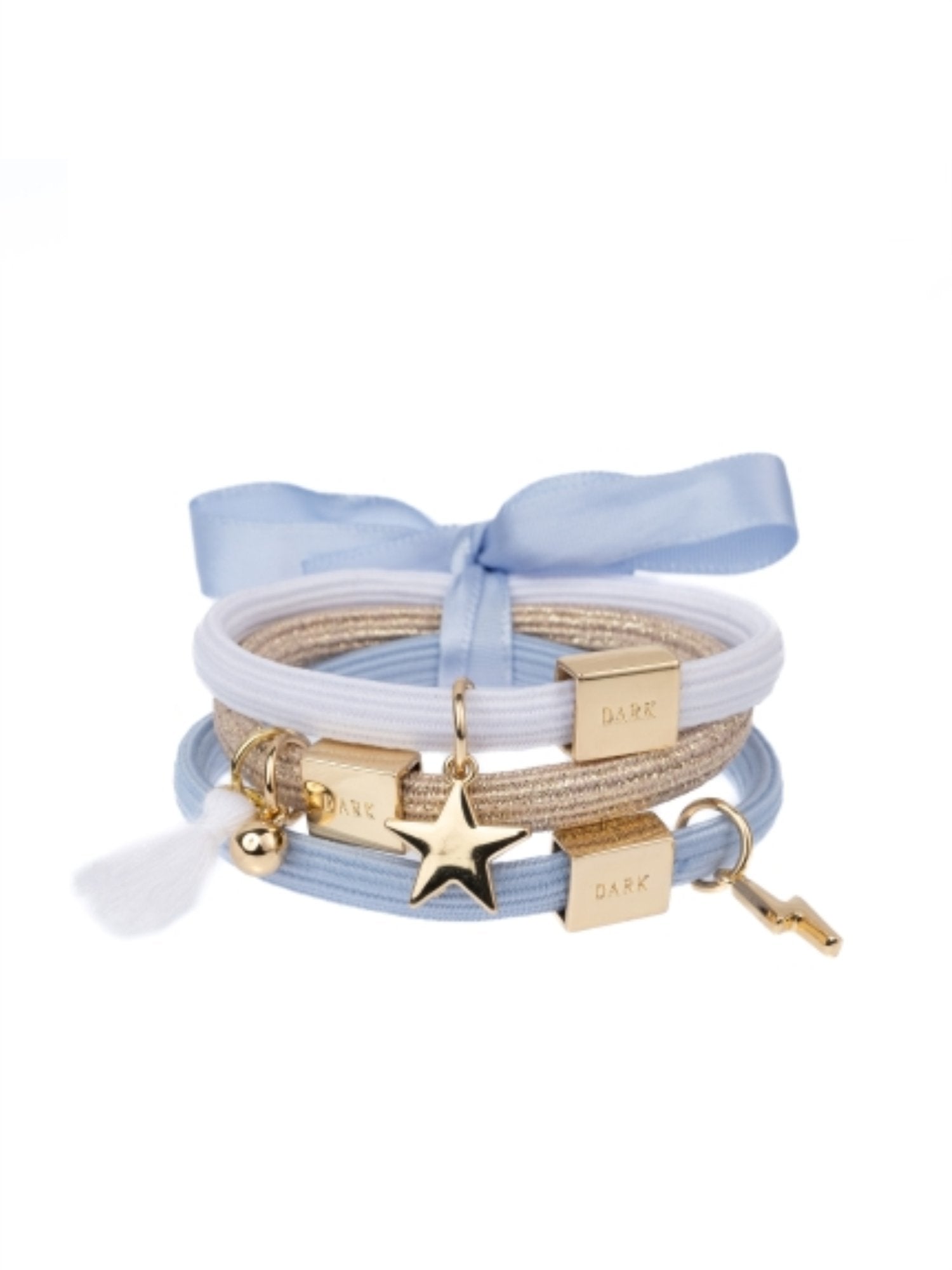 Hair Ties 3pk Charm Combo - Light Blues W/Gold - at home