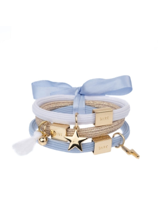 Hair Ties 3pk Charm Combo - Light Blues W/Gold - at home