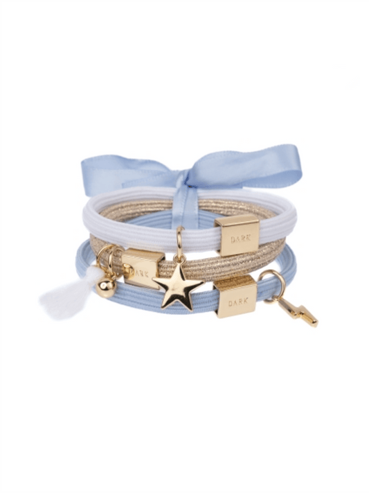 Hair Ties 3pk Charms - Light Blues W/Gold - at home