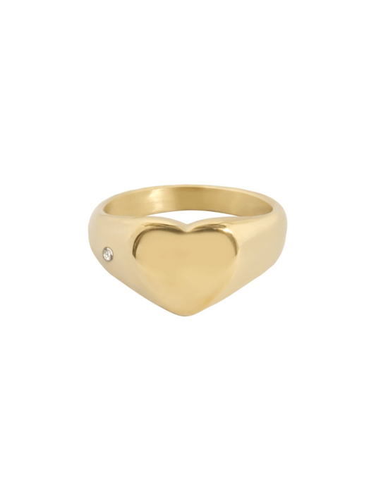 Heart Signet Ring - Gold - at home