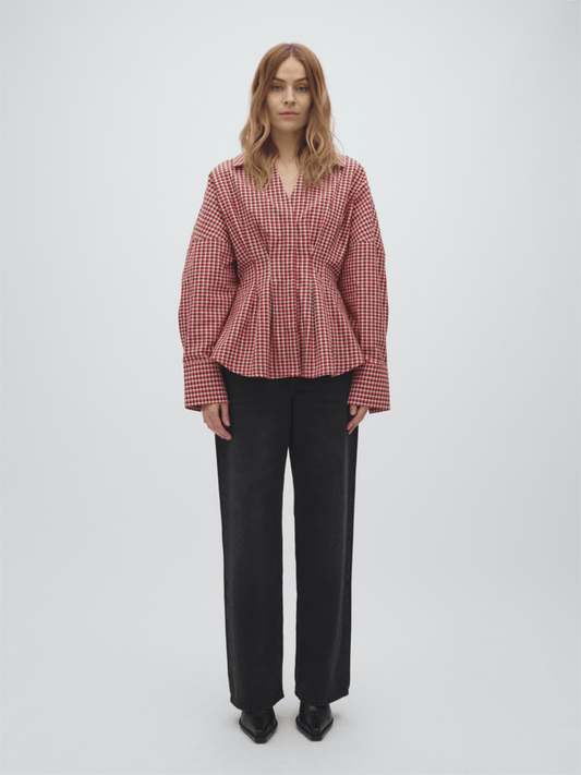 Isidor-M Blouse - Red Aura Check - at home