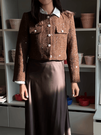 Jenny Tweed Jacket - Choco - at home