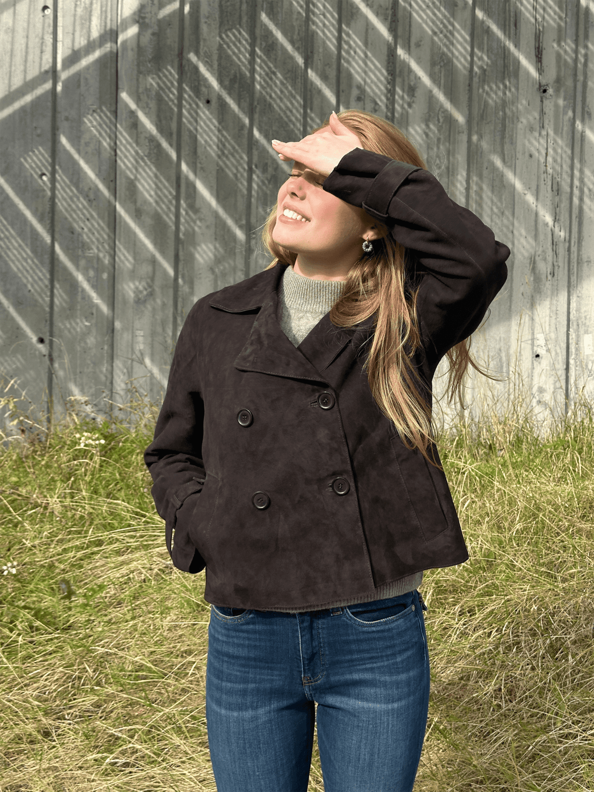 Jolie Suede Jacket - Dark Chocolate Brown - at home