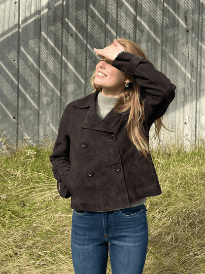 Jolie Suede Jacket - Dark Chocolate Brown - at home