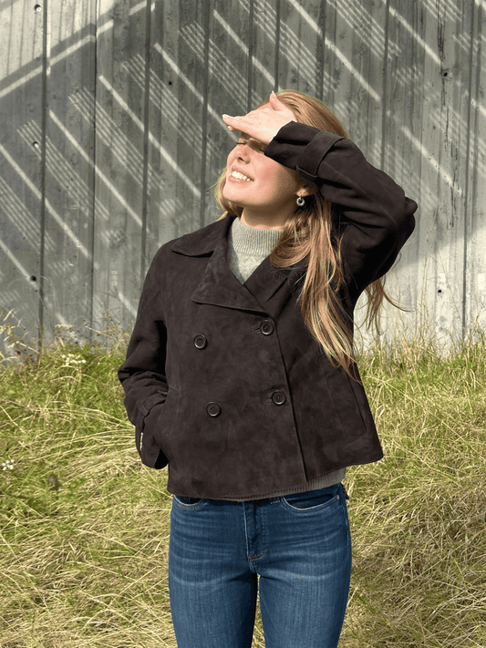 Jolie Suede Jacket - Dark Chocolate Brown - at home
