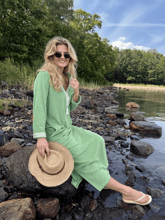 Kaftan Long Dress - Aspen Green - at home