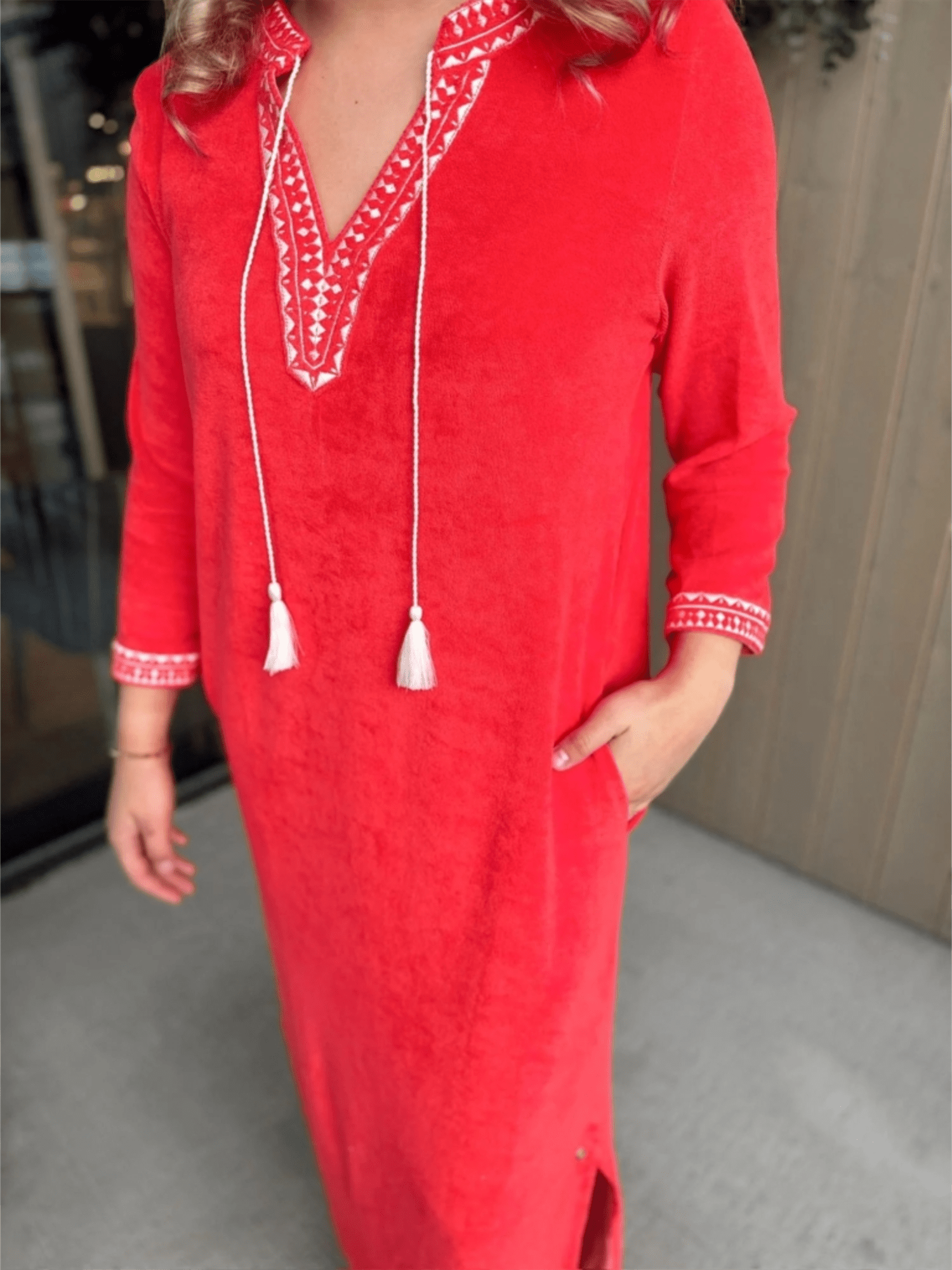 Kaftan Long Dress - Coral - at home